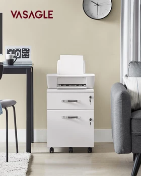 VASAGLE Lockable File Cabinet, Filing Pedestal with 2 Drawers, 5 Wheels, and Adjustable Hanging Rails, Textured Surface