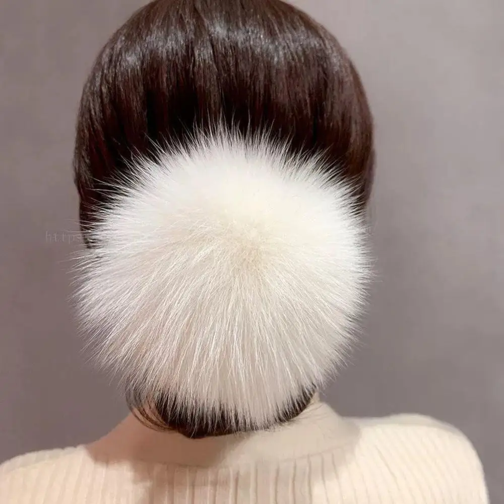 1pcs Fox Fur Pompom Hair Rope Ponytail Hair Holder Women Fashion Headdress Hair Bands DIY Girls Gift Fur Ball Hair Accessories