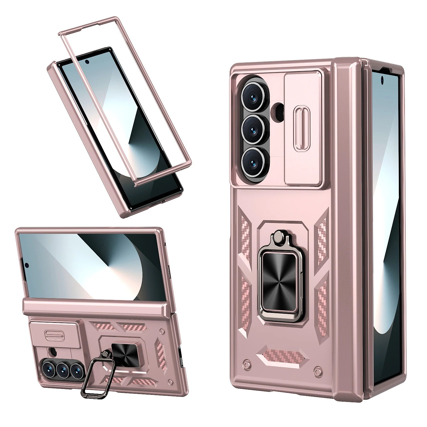 Shockproof Armor Camera Cover with Rotating Ring Kickstand - Slide Protection Case