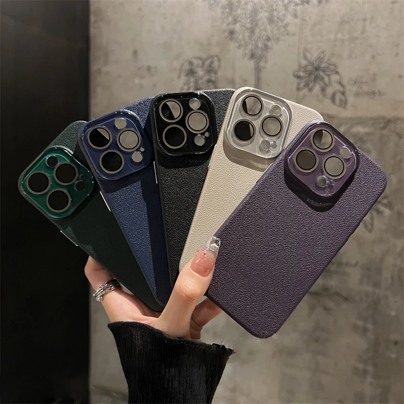 Luxurious Lychee Textured Leather Case with Crystal Glass Lens Protection