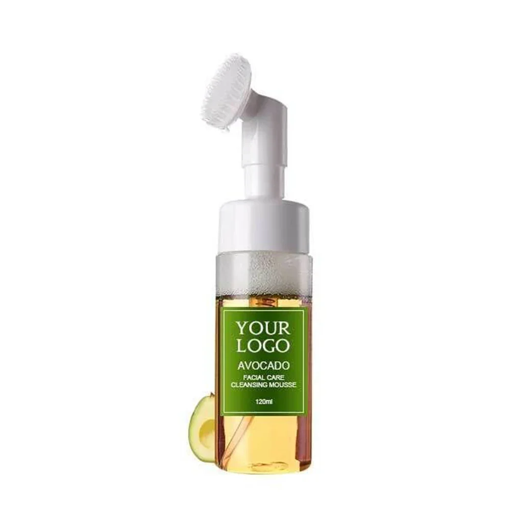 120ml Custom Logo Face Wash Private Label with Brush Avocado Watermelon Green Tea Cleansing Mousse Liquid Face Clean Makeup Milk 4