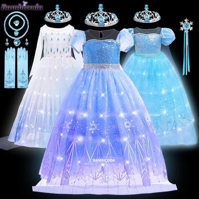 Elza Costume for Girl Birthday Party LED Light Dress up Cloak Carnival Clothing Princess Dress for Girls dresses 1