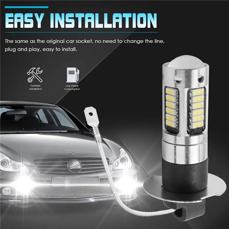 A65P-2Pcs H3 슈퍼 브라이트 LED 안개등 운전 DRL 전구 키트 6000K 화이트