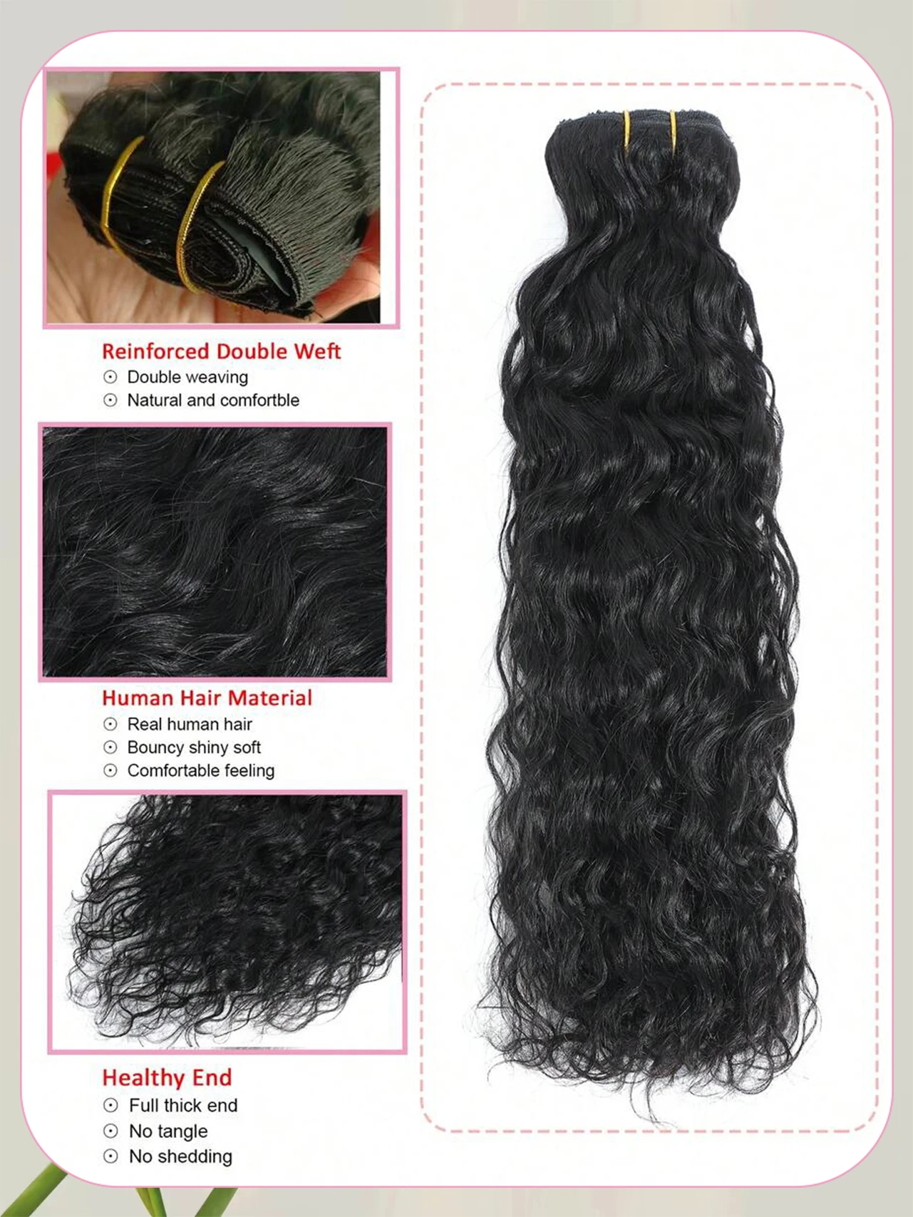 クリップインボディウェーブヘアエクステンション 100% 人毛 バージンヘア ナチュラルブラック # 1b 黒人女性向け ウォーターウェーブクリップ 100% 人毛エクステンション 女性用 フル