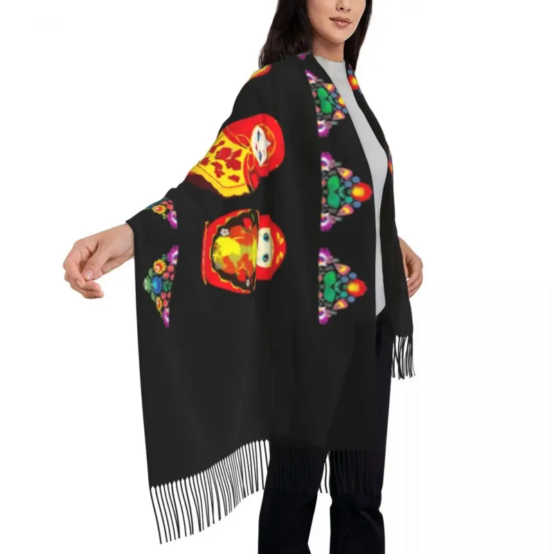 

Lady Large Russian Nesting Doll Matryoshka Scarves Women Winter Soft Warm Tassel Shawl Wraps Fashion Art Scarf