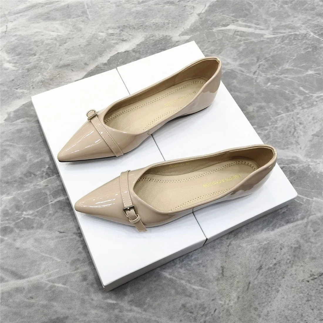 New Summer Women's Dress Shoes Patent Leather Slip on Pointed Toe Sandals Buckle Slingbacks Mid Heels Pumps Sandalias Mujer