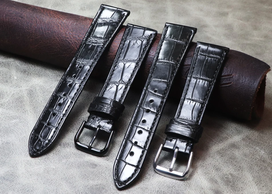 

Thin Style 20mm*16mm Black Premium Strap Soft Crocodile Skin Leather Belt Genuine Leather Men's Comfortable Alligator Watchbands