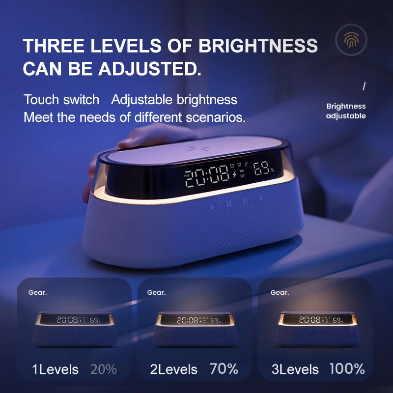 S39 블루투스 스피커 스테레오 1800mAh 배터리, 15W 무선 충전 디지털 시계 디스플레이, 야간 조명 음악 책상 램프 지원