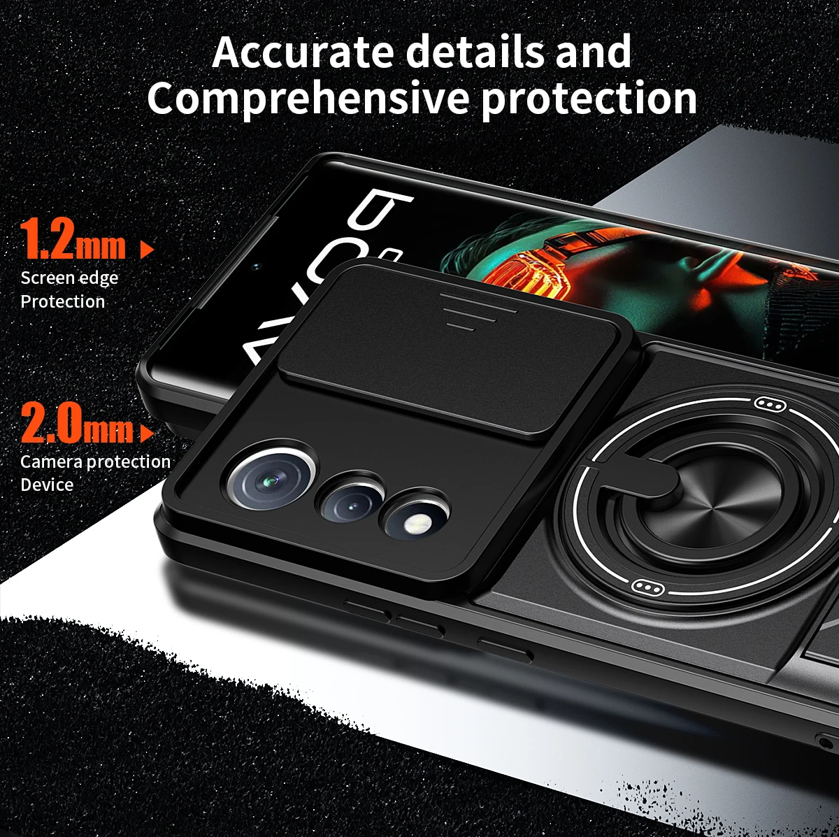 Rotatable Slide Camera Protection Ring Stand Shockproof Phone Case Cover