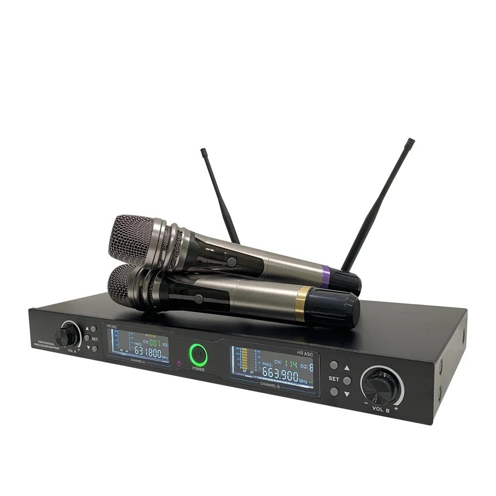 

Professional UHF Dual Channel Handheld Wireless Microphone System For Party Wedding Speech Church Stage Karaoke DJ