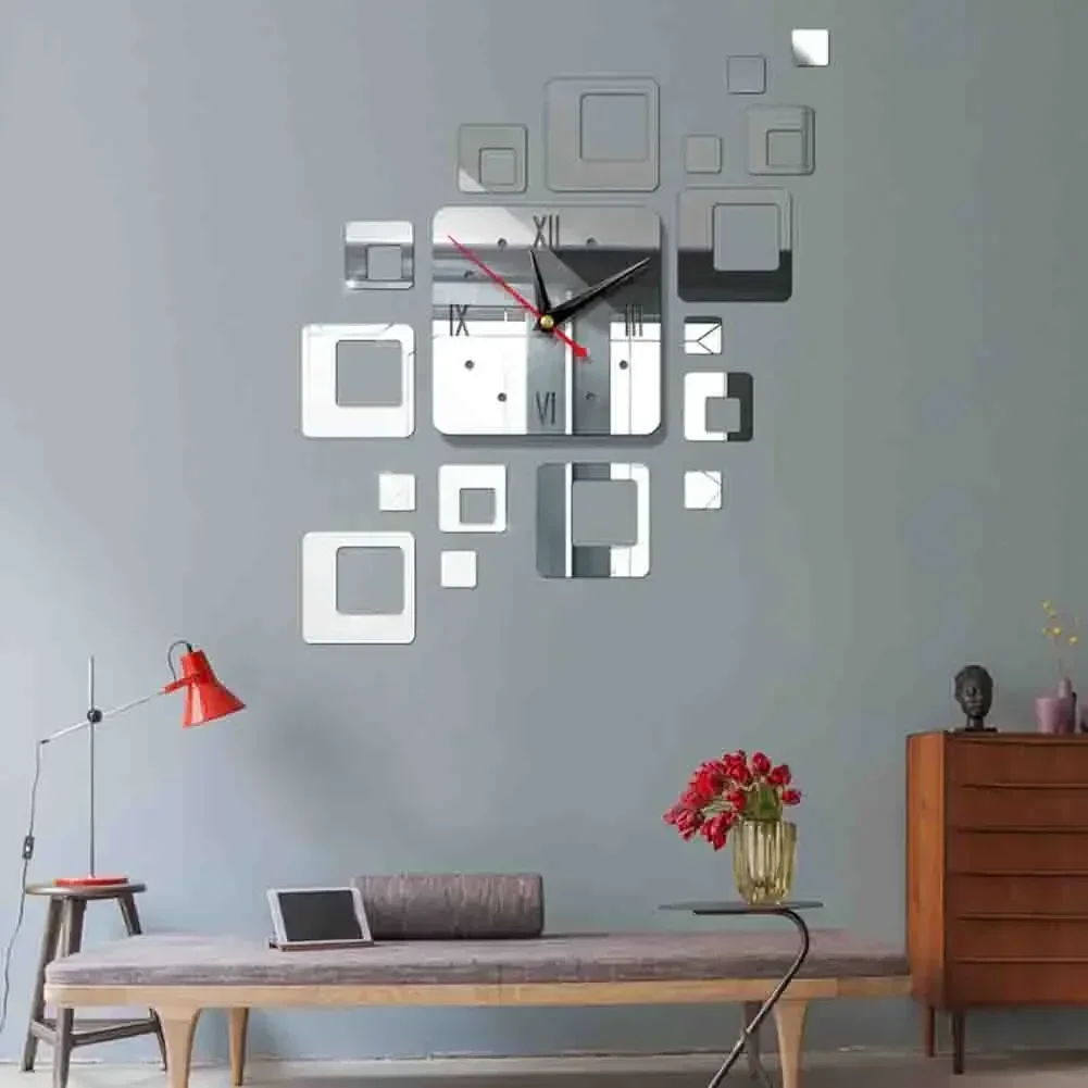 3D Acrylic Sticker Quartz Wall Mirror Clock Mirror Watch Home Decoration For Living Room Home Decor