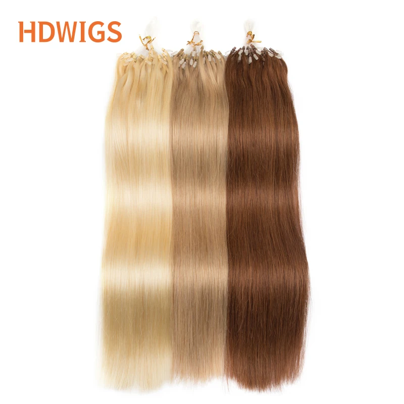 HDWIGS Human Hair Extension Straight Micro Loop Fishing Line Hair Extension 50pcs 1g/strand Micro Beads Fashion Human Hair 613#