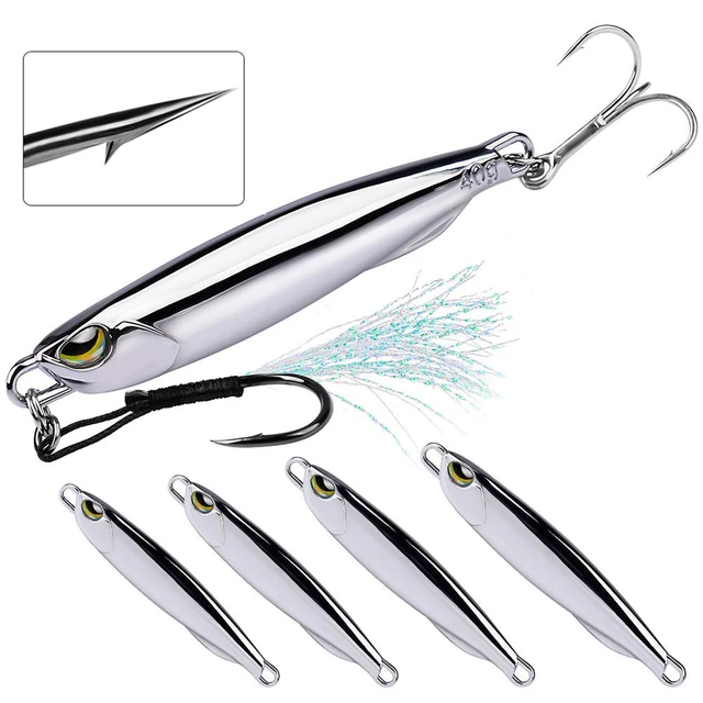 Fishing Lure 15g/20g/30g/40g High Reflective 3d Eyes Artificial Bait With  Feathers Reusable Metal Lure With Hooks - AliExpress