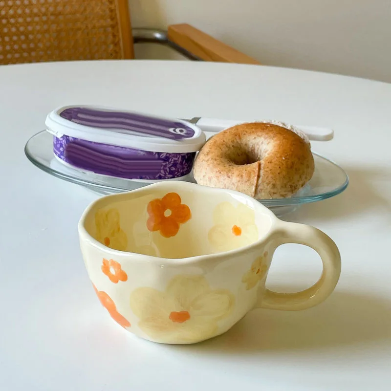 Flower Cream Style Coffee Cup Flower Creative Simp...