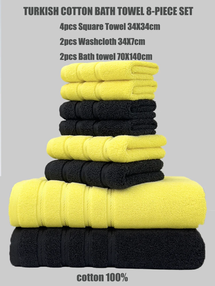 8 Piece Towel Set Turkish Cotton Bathroom Super Absorbent 4 Square Towel 2 Face 2 Bath Set Hotel Beauty Salon Sauna