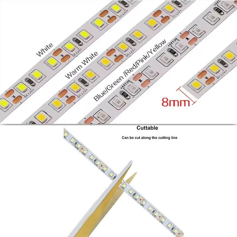 2개의 유연한 LED 조명 스트립, 10m/5m 12V 120Leds/M 8mm 폭의 파란색 조명, 사무실, 실내 거실, 침실, 천장 주변 조명, 할로윈, 크리스마스, 파티, 웨딩 장식 조명 스트립, 실내 캐