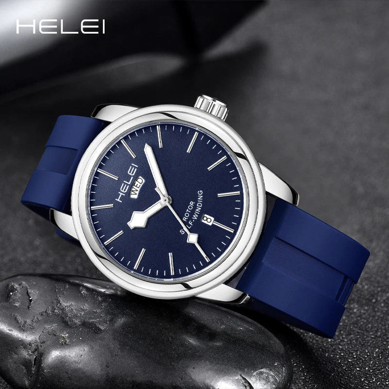 HELEI Luxury Men's Watches Business Silicone Strap Fashion Quartz Wristwatch Waterproof Men's Watches Men's Luxury Watches