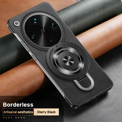 Magnetic Wireless Charging Shockproof Leather Case with Holder - Frameless Hard Shell - OPPO Find X9 Ultra (Black)