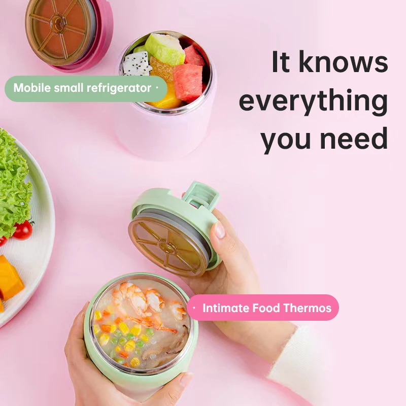 Thermos alimentaire en plastique et inox - chaud ou froid