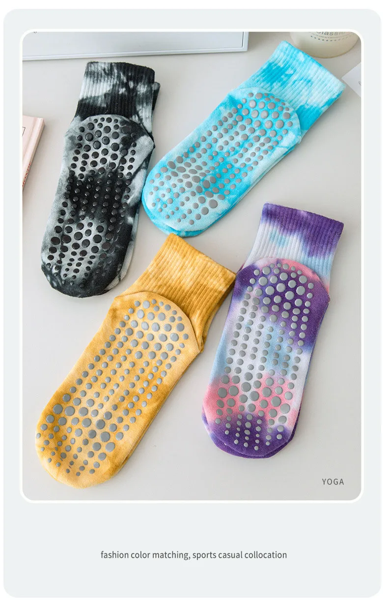 Calcetines de Yoga para mujer, medias de silicona teñidas con lazo,  antideslizantes, con agarre para Pilates - AliExpress