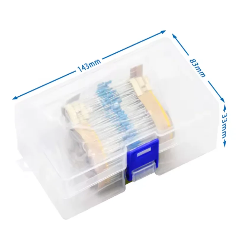 600PCS 30값*20PCS 1% 1/4W 저항 팩 세트 DIY 금속 필름 저항 키트 컬러 링 저항 사용(10옴1M옴)