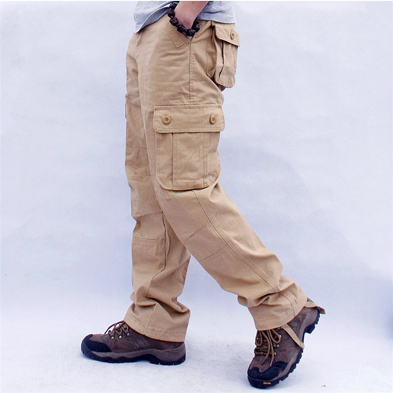 Men Cargo Pants Casual Cotton Multi Pockets Military Tactical Overalls Army Straight Slacks Long Plus Size 44