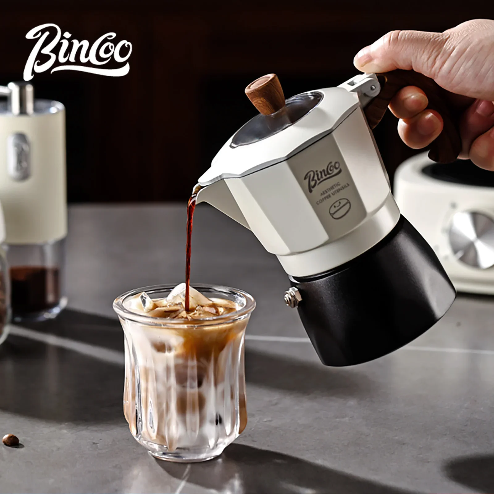 طقم وعاء وسخان Bincoo Moka، ضغط صمام مزدوج، صانع ا...