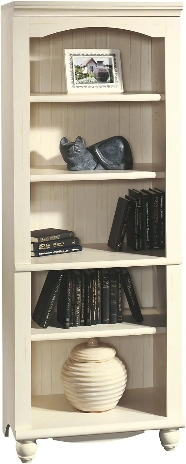 

Sauder Harbor View Library/Book Shelf, L: 27.21" x W: 17.48" x H: 72.24", Antiqued White finish