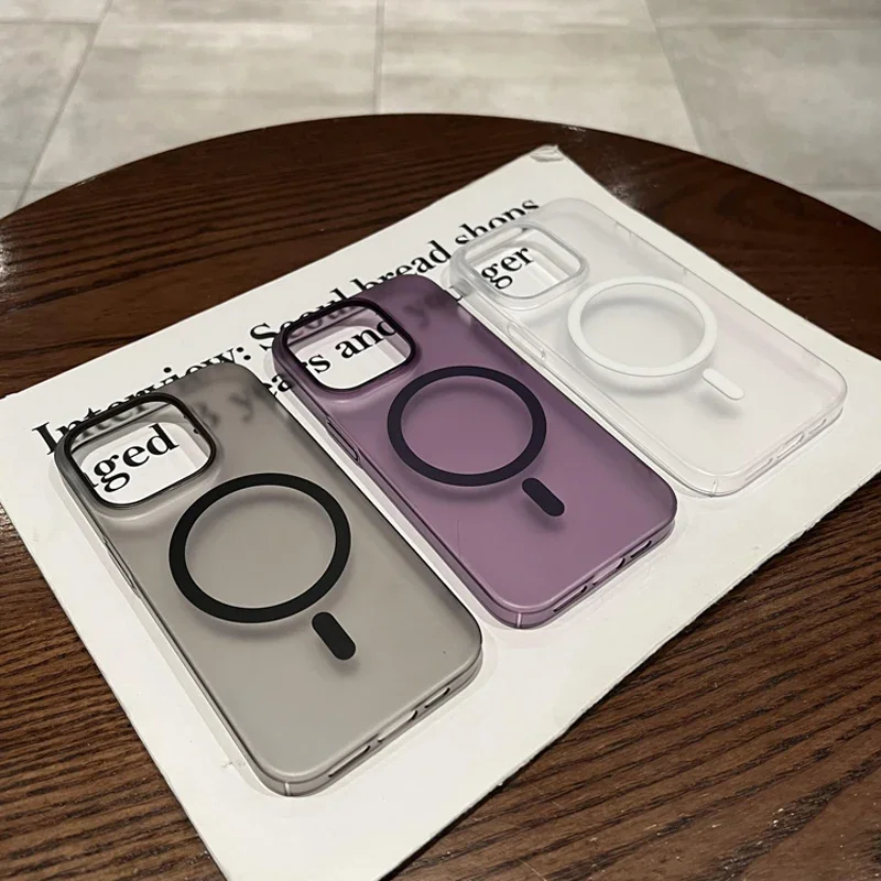New Matte Magnetic Wireless Charge Phone Case For iPhone 15 14 13 12 Pro Max Plus For Magsafe Shockproof Hard PC Clear Cover