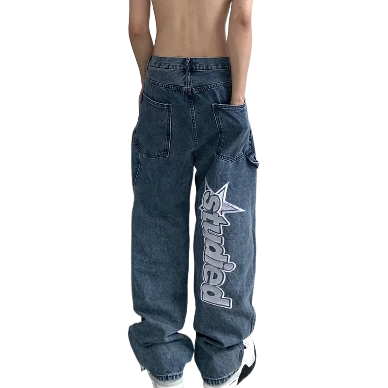 

Autumn New Fashion Hiphop Letters Embroidery Y2K Jeans Loose Straight Leg Pants Wide Leg Pants Men's Couple Pants