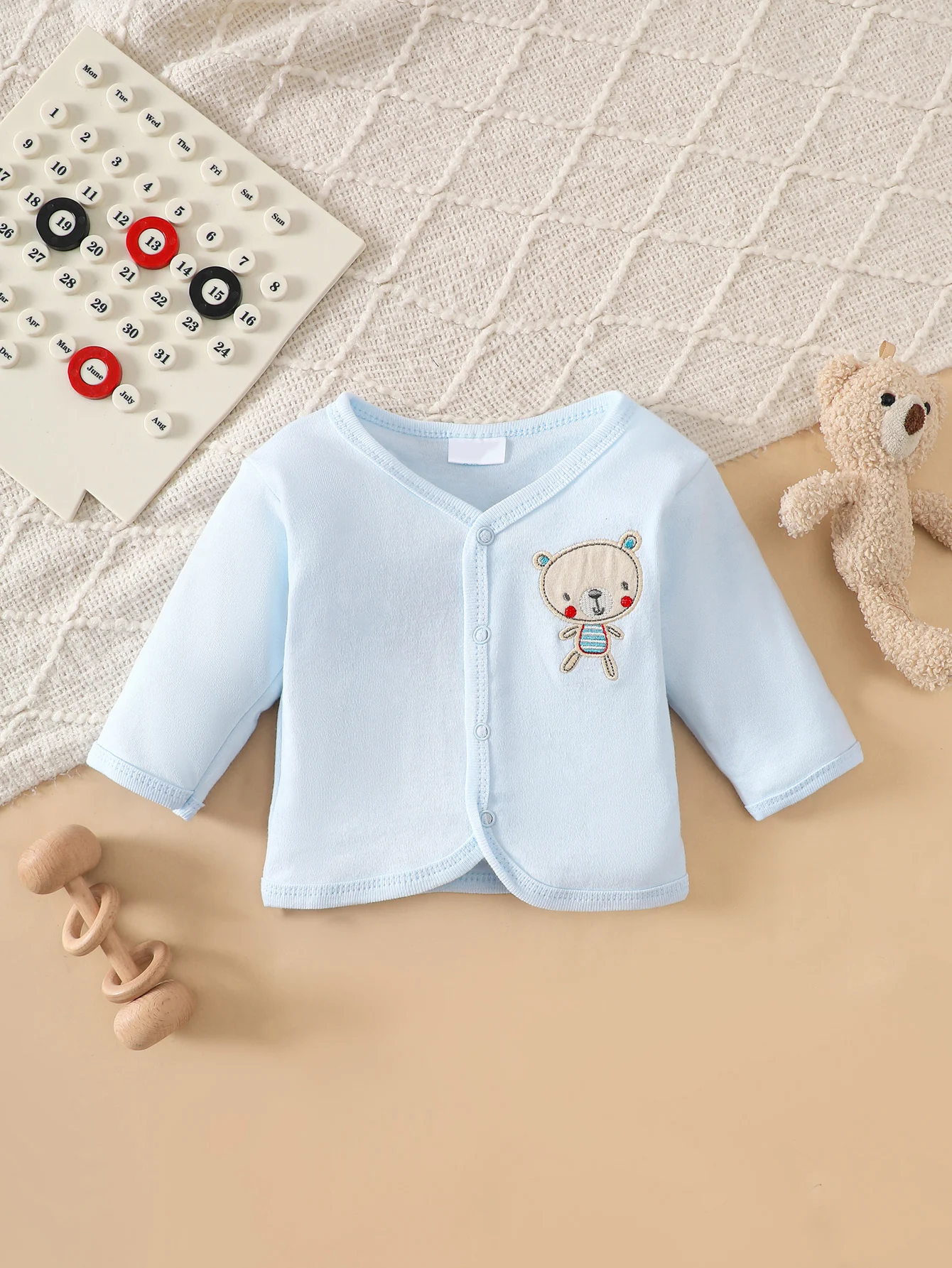 Set di 8 Body per Neonati in 100% Cotone, Azzurro con Stampe di Orsetti, Morbidi e Traspiranti, Ideali per Dormire e Gattonare - immagine 3