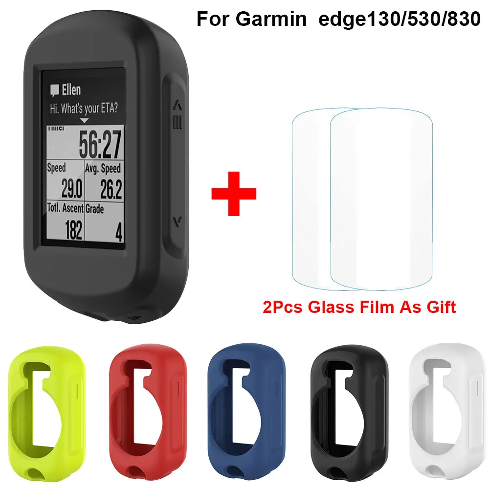

(2+1) TPU Silicone Screen Protective Cover + Tempered Glass Film For Garmin Edeg 130 830 530 Anti-fall Watch Soft Case Cover