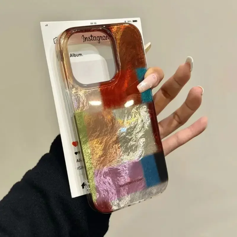 Vortex Pattern Color Grid Splicing Feather Texture Phone Case