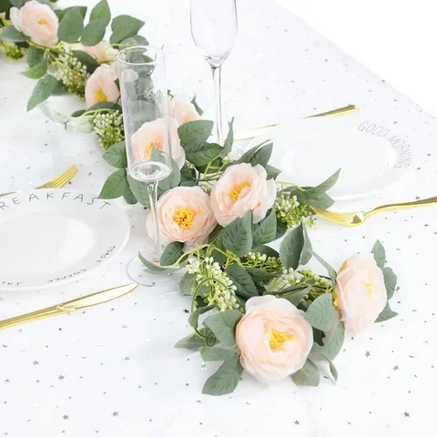 

2M Artificial Eucalyptus Wreath Vine 8Heads Rose Flowers Garland Fake Hanging Plant for Wedding Party Home Garden Decorations