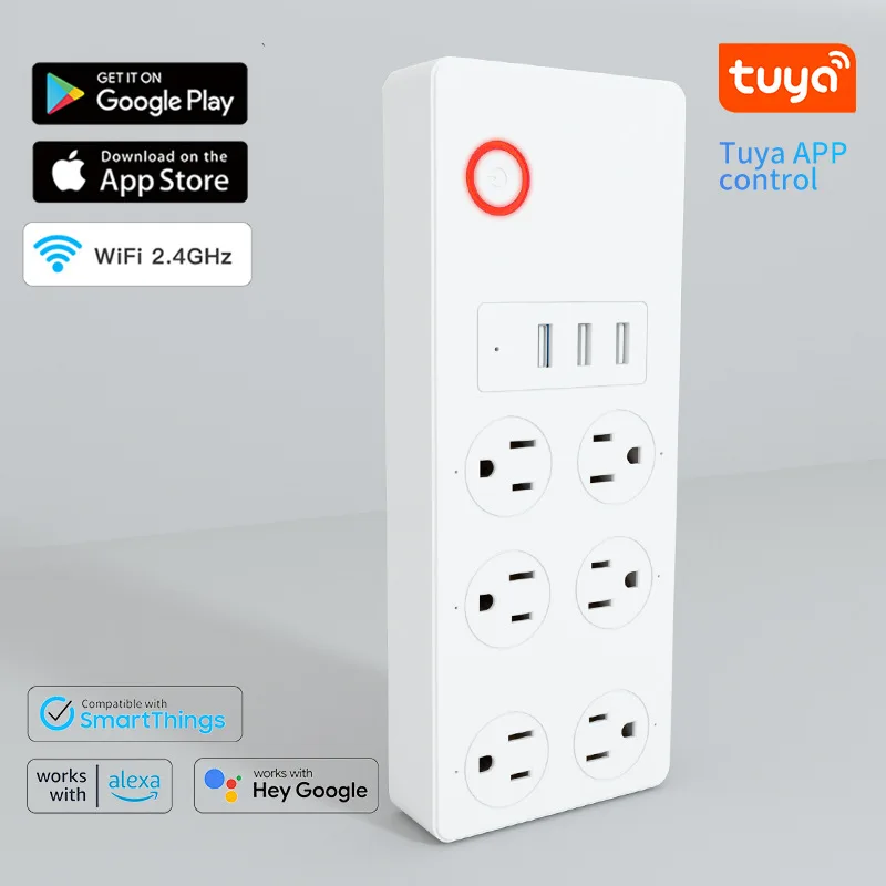 

Tuya WiFi Smart Power Strip US Plug without/with Power Monitor Surge Protector Extension Cord for Alexa Google Home Appliance
