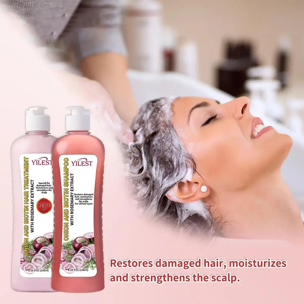 

2 Bottles/Set Onion Biotin And Rosemary Shampoo+Conditioner Hair Treatment Anti Hair Loss For All Hair Types Hair Care N7U4