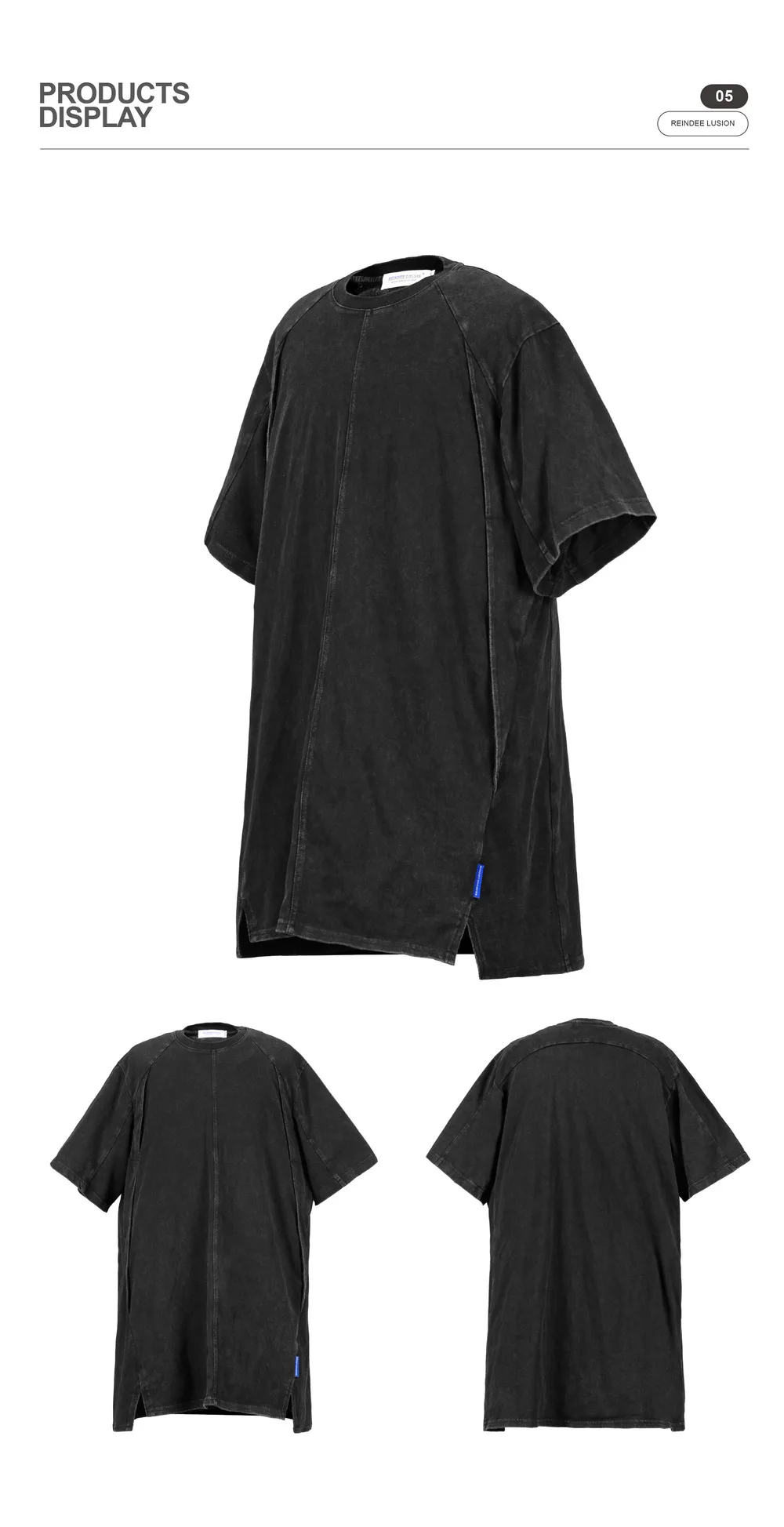 Reindee lusion 23ss 201 structural cut pure cotton t-shirt stacked structure diamond shape hem techwear gorpcore