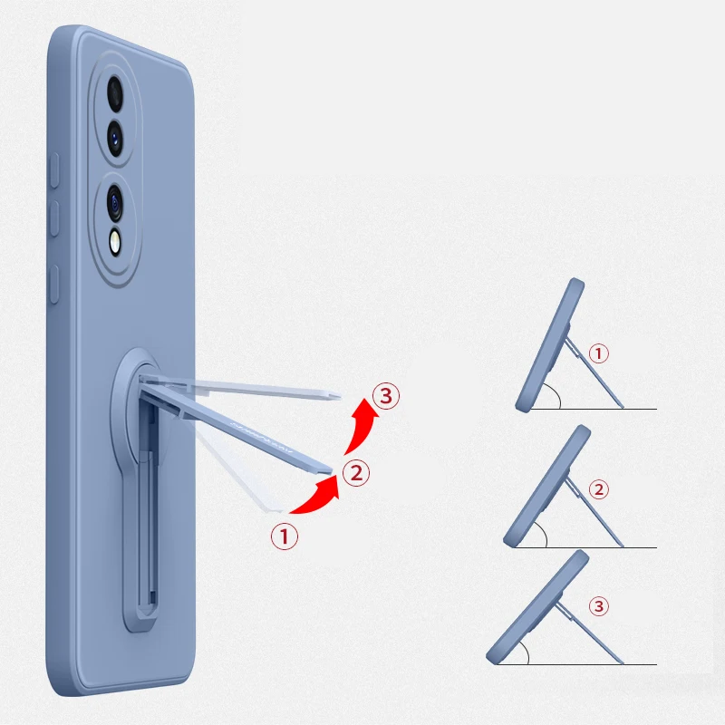Liquid Silicone Protective Phone Case with Holder & Lanyard - Durable Back Cover
