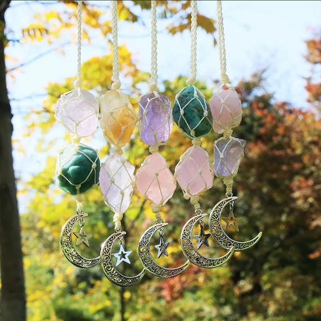 Természetes Gyógyító Kristály Medál Függő Autó Varázsa Amazonite Quartz Lógó Hold Drágakő Kő Kültéri Kerti Dekoráció - Image 3