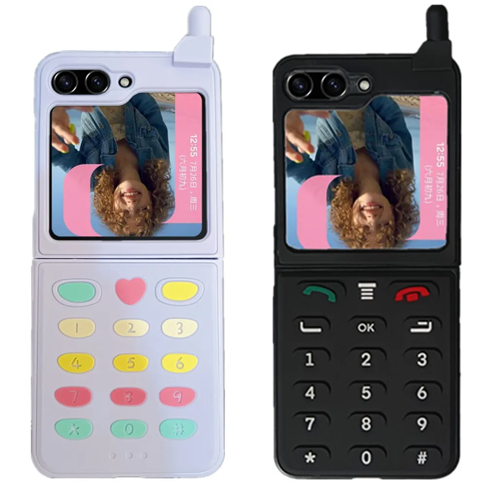 Capa de Telefone para Samsung Galaxy z Flip5 Flip Tampa Traseira de Silicone de Plástico Rígido 3d Cute Antenna Game Gamepad Clássico Retro