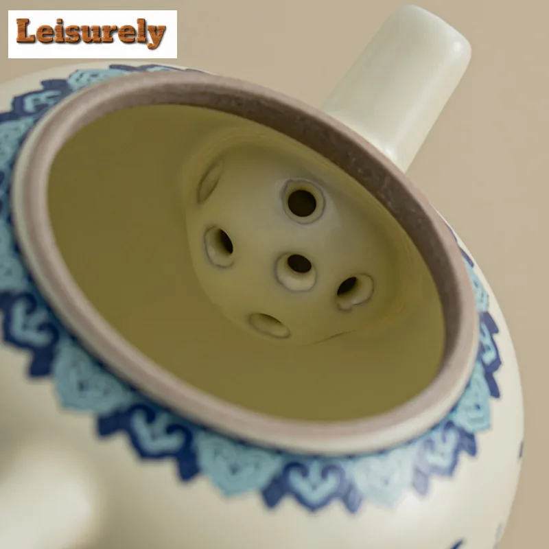 230ML Chinese Blessed Blue And White Teapot Boutique Ru Kiln Pot Tea Maker Kettle With Filter Chinese Tea Cha Supplies Craft