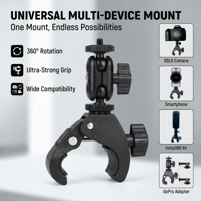 Support Fixation Guidon Moto pour GoPro Hero 13 12 11 Insta360 X4 X3 DJI