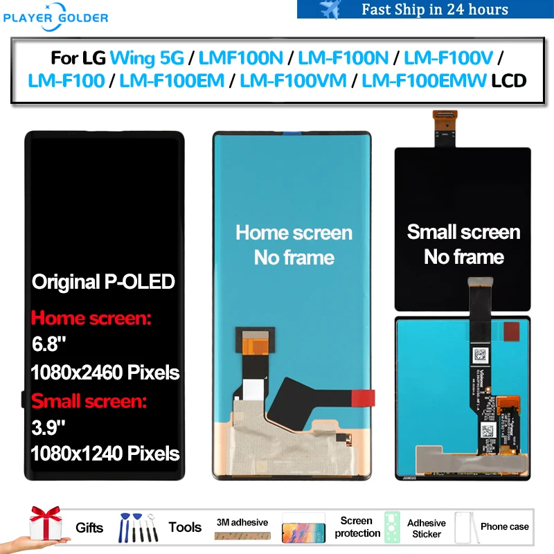 Originale P-Oled Per Lg Wing 5G Lmf100N Lm-F100 Pantalla Display Lcd Touch Panel Screen Digitizer Assembly Accessorio Di Ricambio