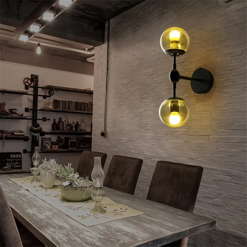 Modern Led Wall Lamp Black Wall Lights with Special Glass Round Ball Bedside Lights with G9 Bulbs Sconce Decor