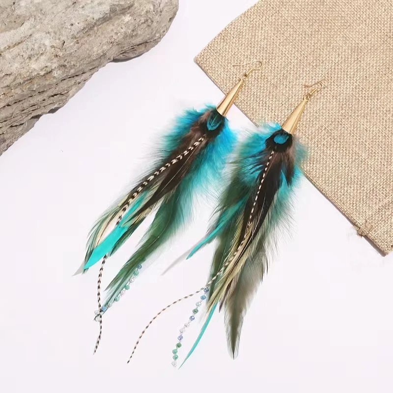 

Badu женские серьги с перьями длинная бахрома Бохо ювелирные изделия Белое золото свадебный аксессуар, серьги для женщин и девочек, ювелирные изделия