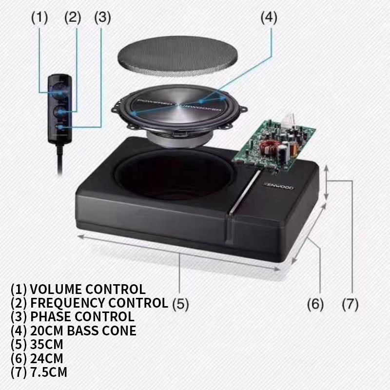 KSC-PSW8 250 Watt Ultra-Compact Car Under Seat Powered 20cm/8inch ENCLOSED SUBWOOFER FOR HONDA, VW