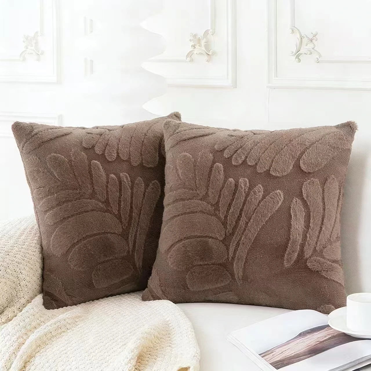 Set of 2 Ultra-Soft Plush Throw Pillow Covers