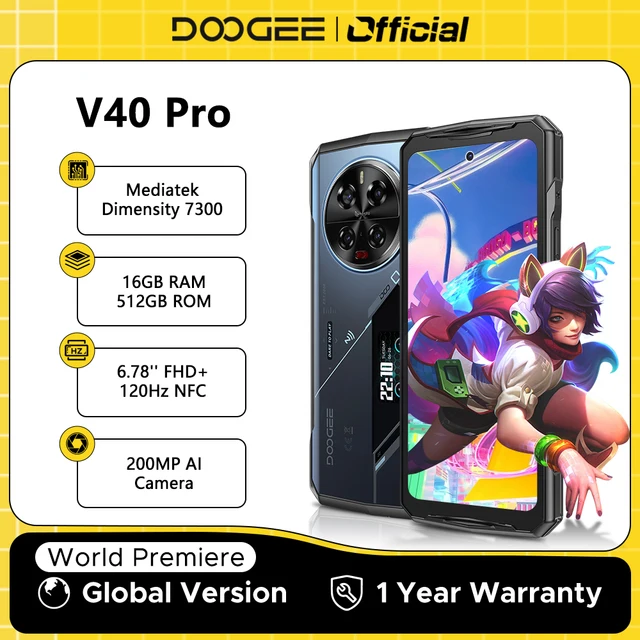 Global Version DOOGEE V40 Pro 5G Rugged Phone 6.78" Display 16GB+512GB Dimensity 7300 200MP AI Camera 8680mAh 33W Fast Charger