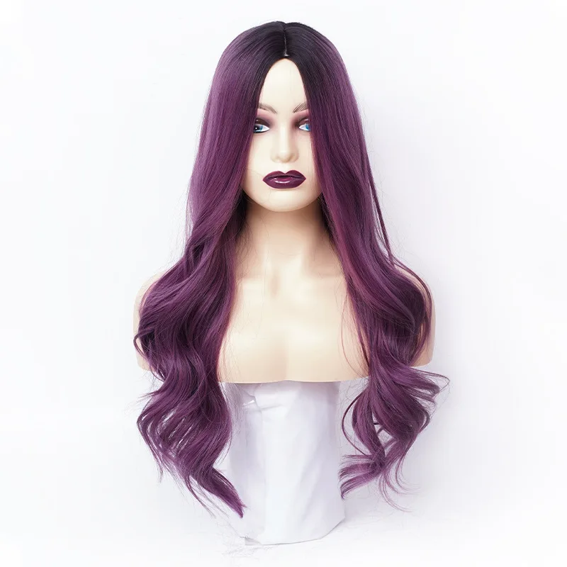 

Similler Synthetic Women Long Ombre Wigs Wavy Heat Resistance Hair Side Part Black T Purple Wig for Daily Use