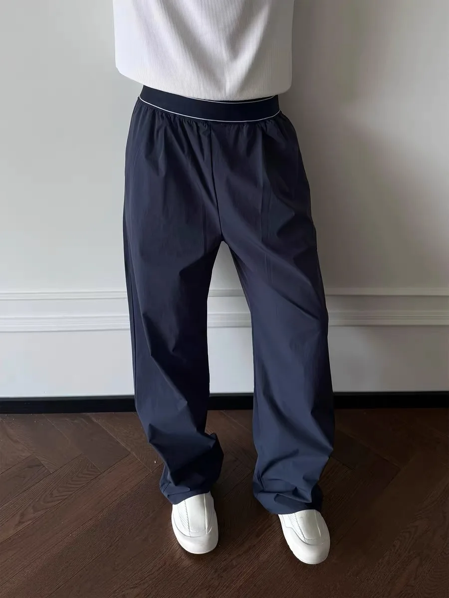 Lightweight Outdoor Casual Pants Deep Blue  Color Men's Cleanfit Waist Design Loose Sports Pants Straight Leg Trousers